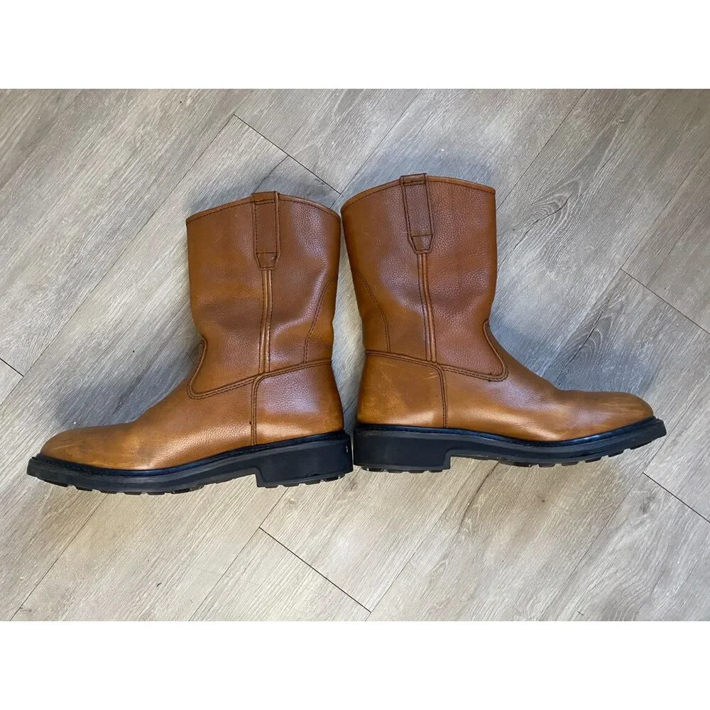 Wolverine W04727 M Brown Leather Wellington Pull On Work Boots Soft Toe Men's 9